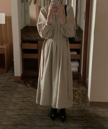 ラウンドネック ロングワンピース 長袖 シンプル無地 ヴィンテージ風 カジュアル&デイリー