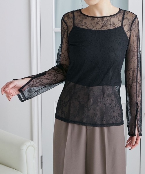 Jolie et Jolie（ジョリーエジョリー）の「袖スリットシアートップス（Tシャツ/カットソー・レディース・ブラック系3/ブラック系2/ブラック系1・L/M）」の9枚目の写真