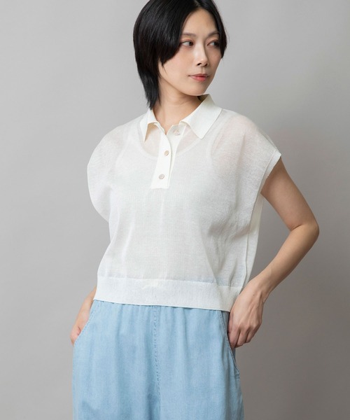 Munich(ミューニック)の「【吸湿性】【通気性】【抗菌性】シアーニットポロプルオーバー(ニット/セーター・レディース・ブルー/ブラック/レッド/ホワイト・FREE)」の6枚目の写真