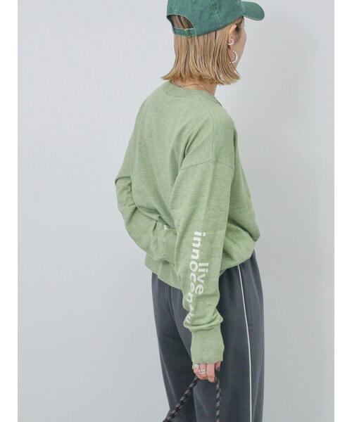 Samansa Mos2 blue（サマンサモスモスブルー）の「◎袖ロゴニットプルオーバー（ニット/セーター・レディース・グレー/グリーン/キナリ・F）」の3枚目の写真