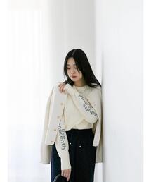 Samansa Mos2 blue | ◎袖ロゴニットプルオーバー(ニット/セーター)