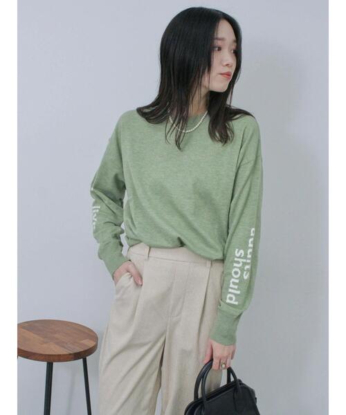 Samansa Mos2 blue（サマンサモスモスブルー）の「◎袖ロゴニットプルオーバー（ニット/セーター・レディース・グレー/グリーン/キナリ・F）」の15枚目の写真