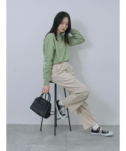 Samansa Mos2 blue（サマンサモスモスブルー）の「◎袖ロゴニットプルオーバー（ニット/セーター・レディース・グレー/グリーン/キナリ・F）」の5枚目の写真