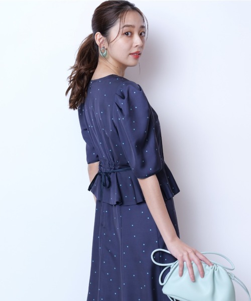 JUSGLITTY 【2025SS新作】ペプラムドットナローワンピース ジャスグリッティー JUSGLITTY ペプラムドットナローワンピース