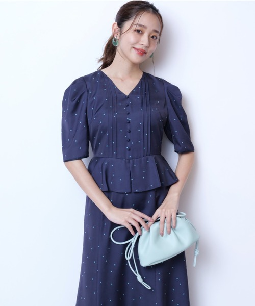 ペプラムドットナローワンピース JUSGLITTY ジャスグリッティー JUSGLITTY ペプラムドットナローワンピース