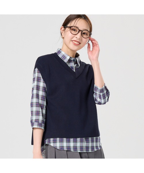 TOKYO SHIRTS（トウキョウシャツ）の「畔編みVネック レディースニットベスト（ベスト・レディース・ネイビー/グレー/オフホワイト・LL/M/L）」の3枚目の写真