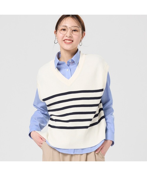 TOKYO SHIRTS（トウキョウシャツ）の「畔編みVネック レディースニットベスト（ベスト・レディース・ネイビー/グレー/オフホワイト・LL/M/L）」の2枚目の写真