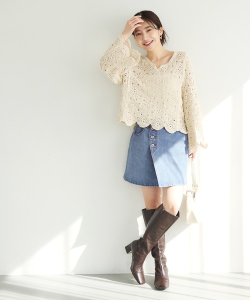 coca(coca)(コカ)の「ボタンデニムミニスカート(デニムスカート・レディース・ブルー・L/S/M)」の3枚目の写真