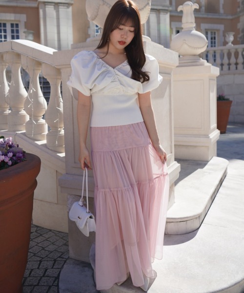 SELFIST（セルフィスト）の「【ar掲載】2WAYニットドッキングバルーンブラウス　春服 　夏服　オフショル Vネック ノースリーブ 無地（ニット/セーター・レディース・グリーン/ベージュ/ブラック/オフホワイト・フリー）」の13枚目の写真