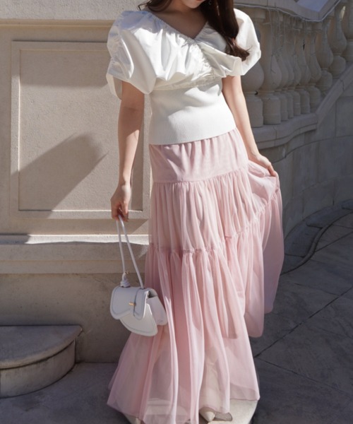 SELFIST（セルフィスト）の「【ar掲載】2WAYニットドッキングバルーンブラウス　春服 　夏服　オフショル Vネック ノースリーブ 無地（ニット/セーター・レディース・グリーン/ベージュ/ブラック/オフホワイト・フリー）」の20枚目の写真