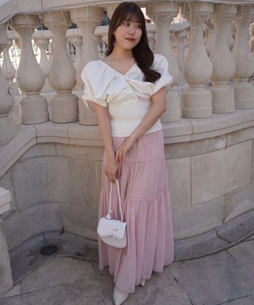 SELFIST（セルフィスト）の「【ar掲載】2WAYニットドッキングバルーンブラウス　春服 　夏服　オフショル Vネック ノースリーブ 無地（ニット/セーター・レディース・グリーン/ベージュ/ブラック/オフホワイト・フリー）」の14枚目の写真