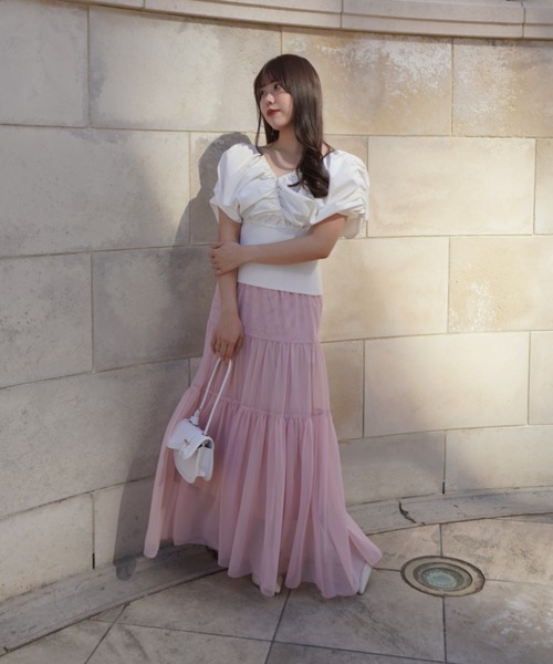 SELFIST（セルフィスト）の「【ar掲載】2WAYニットドッキングバルーンブラウス　春服 　夏服　オフショル Vネック ノースリーブ 無地（ニット/セーター・レディース・グリーン/ベージュ/ブラック/オフホワイト・フリー）」の16枚目の写真
