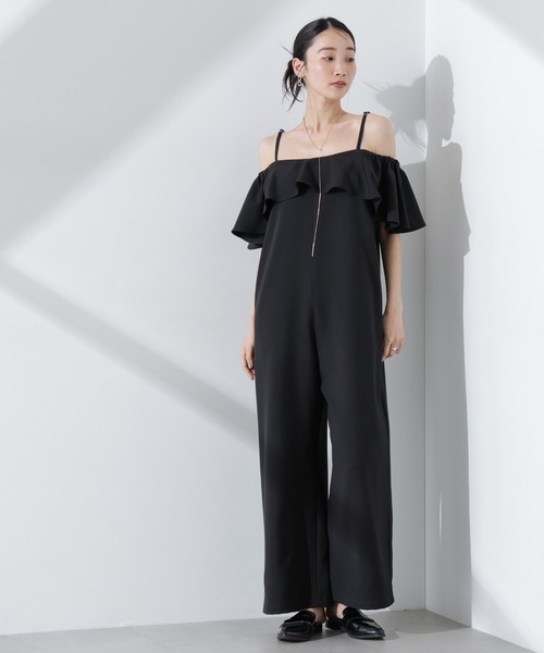 NANO universe（ナノユニバース）の「2wayオフショルダーフリルオールインワン（つなぎ/オールインワン・レディース・ブルー/ブラック/ベージュ・FREE）」の4枚目の写真