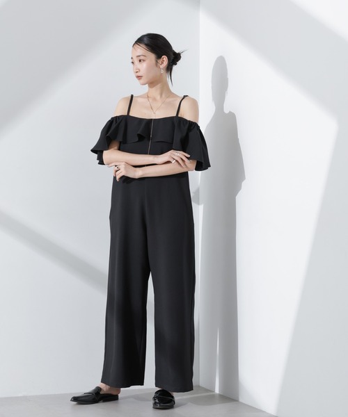 セール】2wayオフショルダーフリルオールインワン（つなぎ