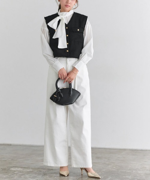 Pierrot（ピエロ）の「ゴールドボタンフリンジツイードベスト（ベスト・レディース・ブラック/アイボリー・M/L）」の13枚目の写真