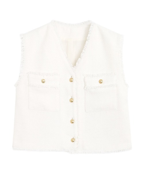 Pierrot（ピエロ）の「ゴールドボタンフリンジツイードベスト（ベスト・レディース・ブラック/アイボリー・M/L）」の11枚目の写真