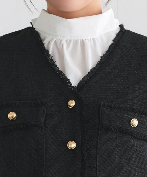 Pierrot（ピエロ）の「ゴールドボタンフリンジツイードベスト（ベスト・レディース・ブラック/アイボリー・M/L）」の4枚目の写真