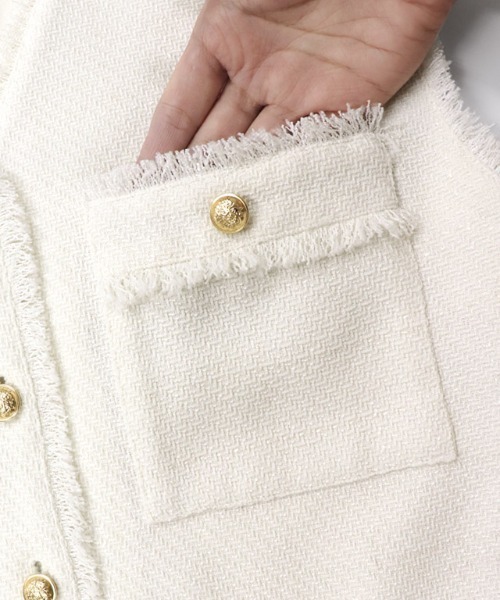 Pierrot（ピエロ）の「ゴールドボタンフリンジツイードベスト（ベスト・レディース・ブラック/アイボリー・M/L）」の10枚目の写真