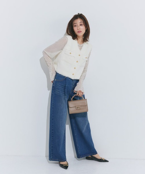 Pierrot（ピエロ）の「ゴールドボタンフリンジツイードベスト（ベスト・レディース・ブラック/アイボリー・M/L）」の14枚目の写真