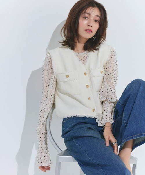 Pierrot（ピエロ）の「ゴールドボタンフリンジツイードベスト（ベスト・レディース・ブラック/アイボリー・M/L）」の20枚目の写真
