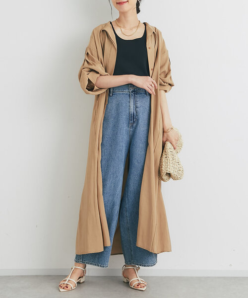 un dix cors（アンディコール）の「《デコルテスッキリ見え》タイデザインシャツワンピース（シャツワンピース・レディース・ブラック/ブルー/ベージュ・FREE/S）」の3枚目の写真