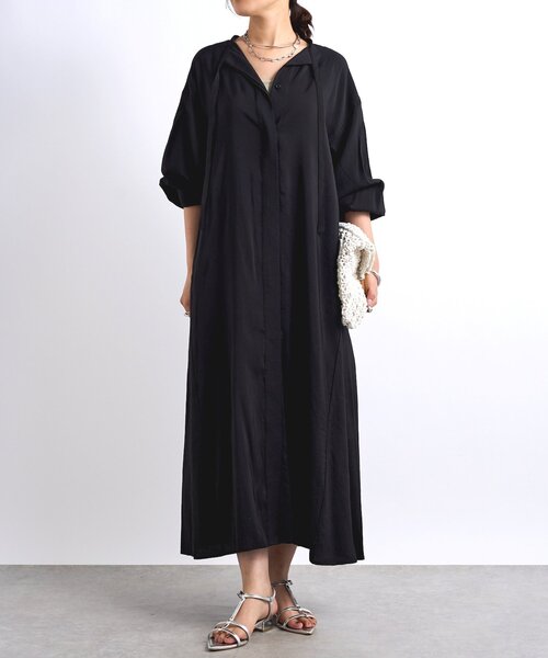 un dix cors（アンディコール）の「《デコルテスッキリ見え》タイデザインシャツワンピース（シャツワンピース・レディース・ブラック/ブルー/ベージュ・FREE/S）」の2枚目の写真