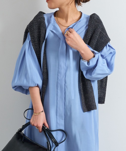 un dix cors（アンディコール）の「《デコルテスッキリ見え》タイデザインシャツワンピース（シャツワンピース・レディース・ブラック/ブルー/ベージュ・FREE/S）」の12枚目の写真