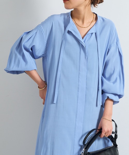 un dix cors（アンディコール）の「《デコルテスッキリ見え》タイデザインシャツワンピース（シャツワンピース・レディース・ブラック/ブルー/ベージュ・FREE/S）」の11枚目の写真