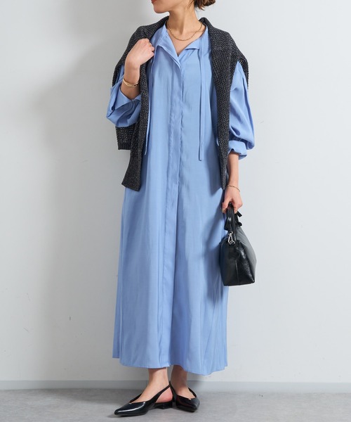 un dix cors（アンディコール）の「《デコルテスッキリ見え》タイデザインシャツワンピース（シャツワンピース・レディース・ブラック/ブルー/ベージュ・FREE/S）」の7枚目の写真