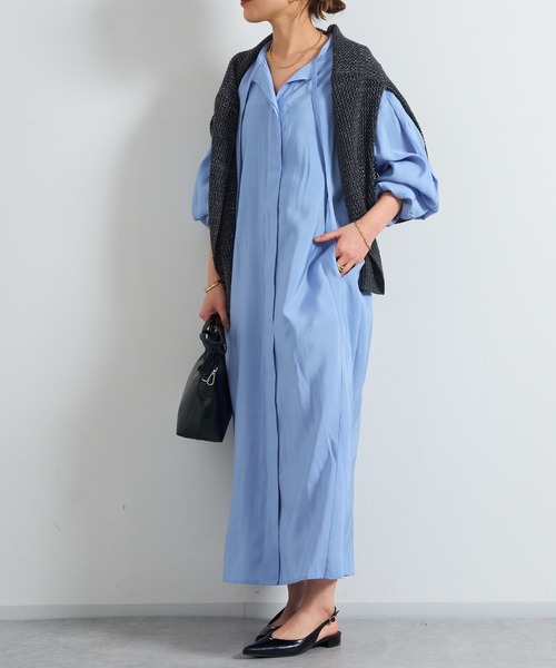 un dix cors（アンディコール）の「《デコルテスッキリ見え》タイデザインシャツワンピース（シャツワンピース・レディース・ブラック/ブルー/ベージュ・FREE/S）」の4枚目の写真