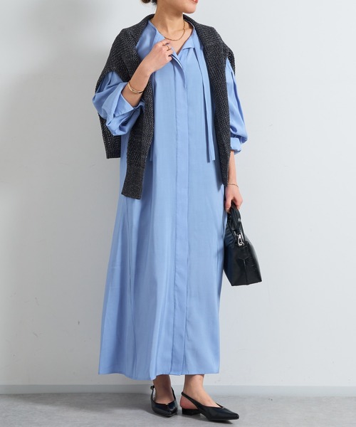 un dix cors（アンディコール）の「《デコルテスッキリ見え》タイデザインシャツワンピース（シャツワンピース・レディース・ブラック/ブルー/ベージュ・FREE/S）」の8枚目の写真