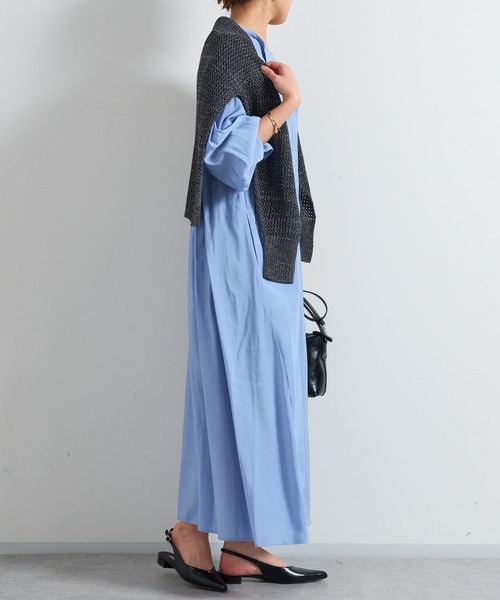 un dix cors（アンディコール）の「《デコルテスッキリ見え》タイデザインシャツワンピース（シャツワンピース・レディース・ブラック/ブルー/ベージュ・FREE/S）」の6枚目の写真