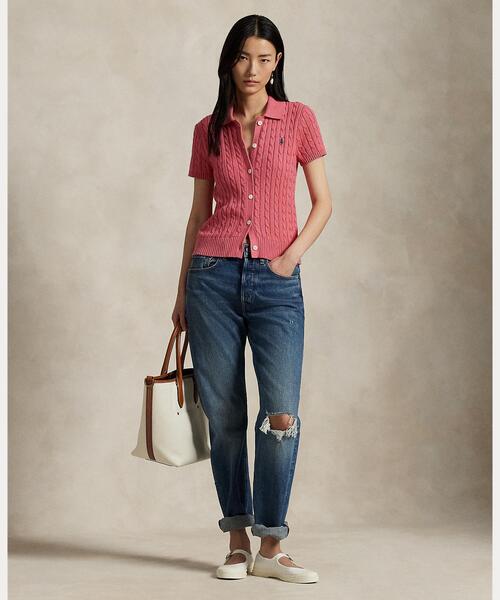 POLO RALPH LAUREN(ポロ ラルフ ローレン)の「ケーブル コットン ショートスリーブ Polo カーディガン(カーディガン/ボレロ・レディース・レッド・XS/S/M/L)」の3枚目の写真