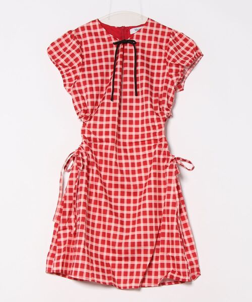 Mayree（メイリー）の「【Mayree】チェック柄 チャイナ風リボン  ウエストカット ミニワンピ（ワンピース・レディース・レッド・SMALL/MEDIUM/LARGE）」の3枚目の写真