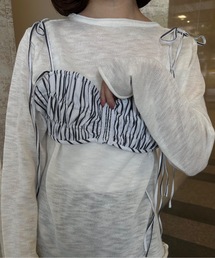 lawgy | string ribbon gather stripe bustier / ストリングリボンギャザーストライプビスチェ(その他トップス)