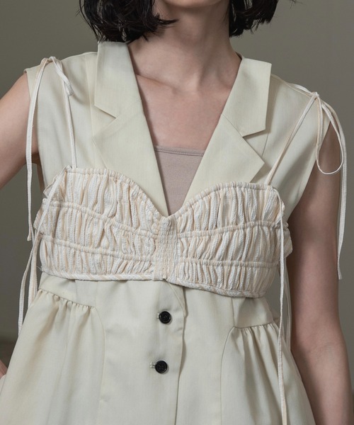 lawgy ストリング リボン ギャザー ストライプ ビスチェ lawgy（ラウジー）の「string ribbon gather stripe bustier