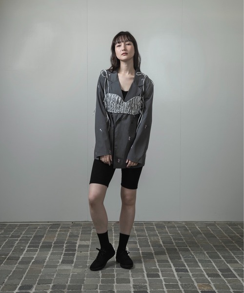 lawgy ストリング リボン ギャザー ストライプ ビスチェ lawgy（ラウジー）の「string ribbon gather stripe bustier