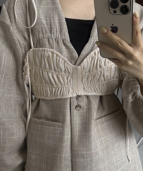 lawgy（ラウジー）の「string ribbon gather stripe bustier