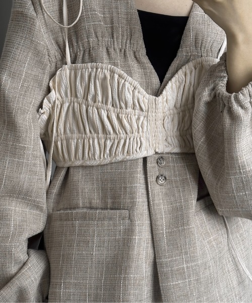 lawgy（ラウジー）の「string ribbon gather stripe bustier / ストリングリボンギャザーストライプビスチェ（その他トップス・レディース・ブルー/クリーム/ブラック・FREE）」の5枚目の写真