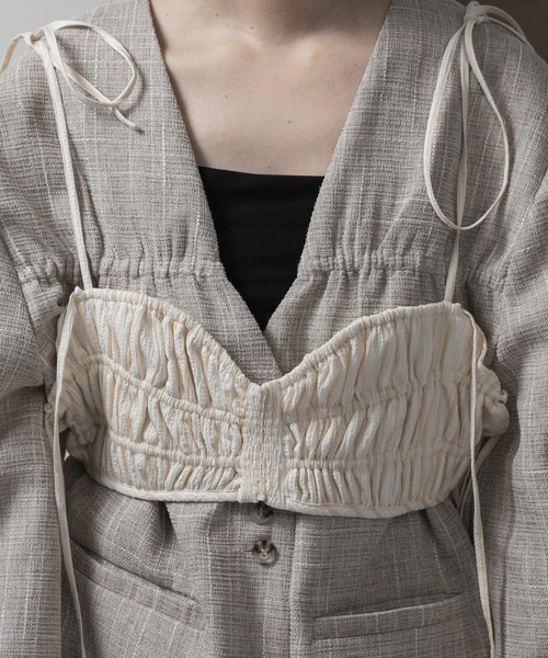 lawgy（ラウジー）の「string ribbon gather stripe bustier