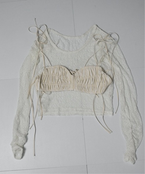 lawgy（ラウジー）の「string ribbon gather stripe bustier