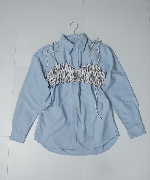 lawgy（ラウジー）の「string ribbon gather stripe bustier