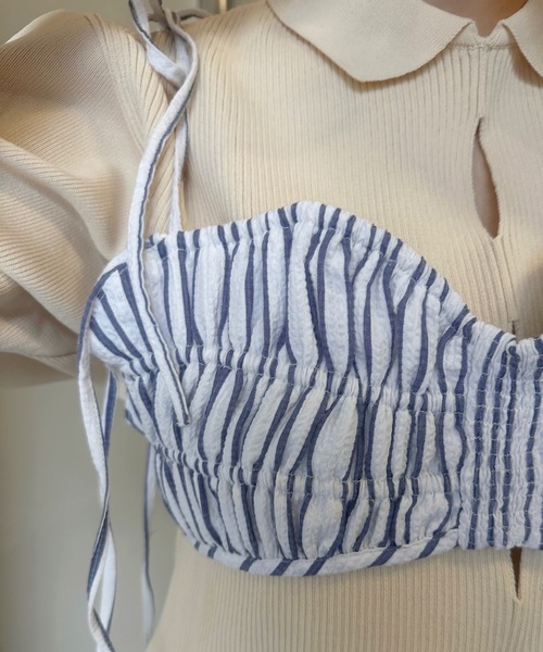 lawgy（ラウジー）の「string ribbon gather stripe bustier / ストリングリボンギャザーストライプビスチェ（その他トップス・レディース・ブルー/クリーム/ブラック・FREE）」の8枚目の写真