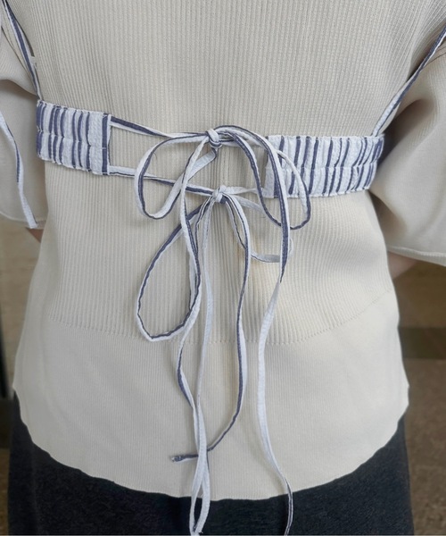 lawgy（ラウジー）の「string ribbon gather stripe bustier / ストリングリボンギャザーストライプビスチェ（その他トップス・レディース・ブルー/クリーム/ブラック・FREE）」の10枚目の写真