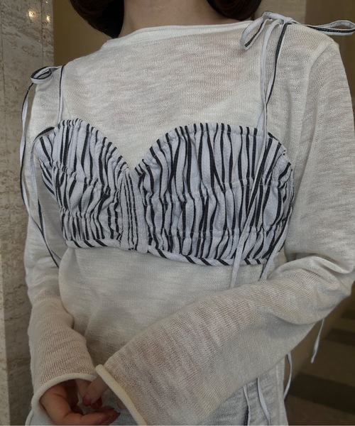 lawgy（ラウジー）の「string ribbon gather stripe bustier / ストリングリボンギャザーストライプビスチェ（その他トップス・レディース・ブルー/クリーム/ブラック・FREE）」の12枚目の写真