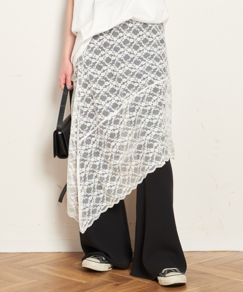 AP STUDIO(エーピーストゥディオ)の「【PROVOKE/プロヴォーク】stretch lace asymmetry skirt(スカート・レディース・ホワイト/ブラック・FREE)」の2枚目の写真