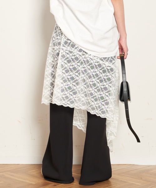 AP STUDIO(エーピーストゥディオ)の「【PROVOKE/プロヴォーク】stretch lace asymmetry skirt(スカート・レディース・ホワイト/ブラック・FREE)」の4枚目の写真