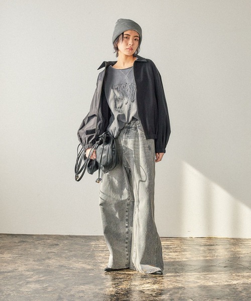 BAYFLOW（ベイフロー）の「ピグメントボートネックロングスリーブT（Tシャツ/カットソー・レディース・チャコール/イエロー/オフホワイト・FREE）」の4枚目の写真