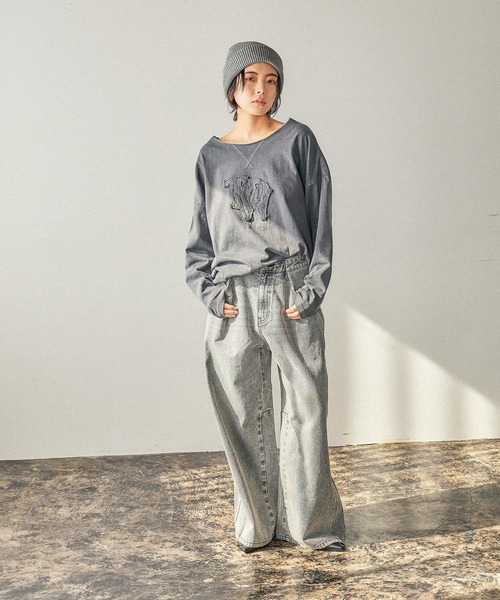 BAYFLOW（ベイフロー）の「ピグメントボートネックロングスリーブT（Tシャツ/カットソー・レディース・チャコール/イエロー/オフホワイト・FREE）」の6枚目の写真