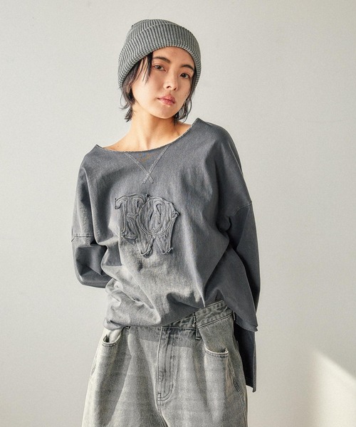 BAYFLOW（ベイフロー）の「ピグメントボートネックロングスリーブT（Tシャツ/カットソー・レディース・チャコール/イエロー/オフホワイト・FREE）」の7枚目の写真